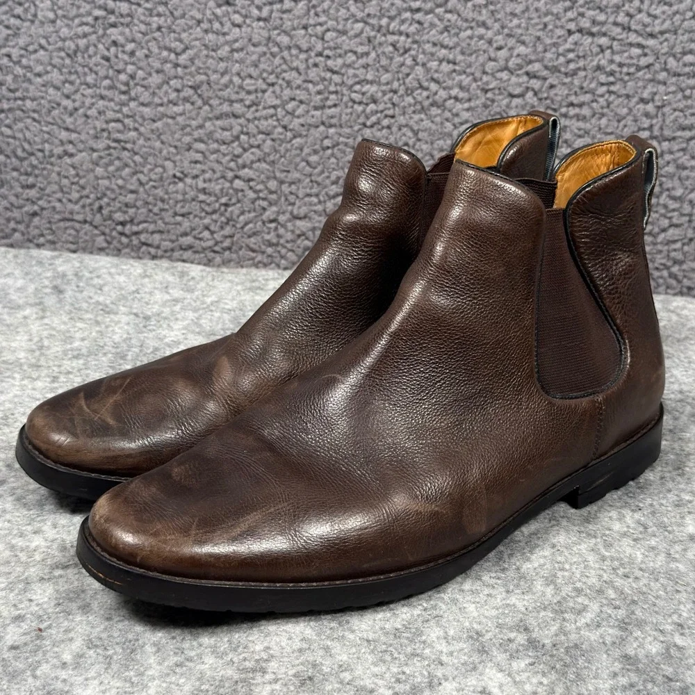 Peter Millar Mens Boots Sz 9.5 Brown Leather Chelsea Pull-On Lug Sole Plain Toe